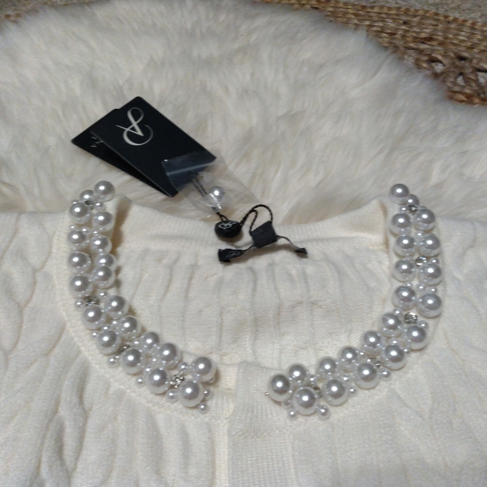 Adrianna Papell Winter White Cardigan with Pearl Accents NWT Size XL - Picture 4 of 11